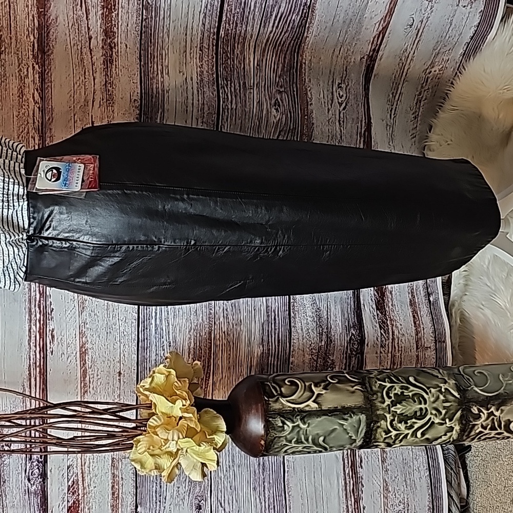 NWT YING DAK RHINESTONE 100% BLACK LEATHER LINED MAXI SKIRT - Picture 6 of 16